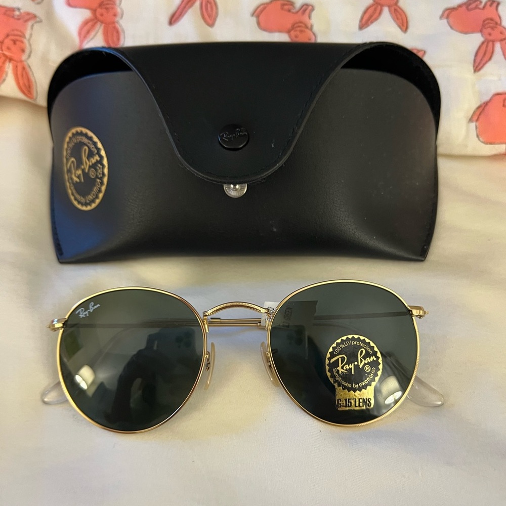 Ray-Ban Gold and Black Round Sunglasses